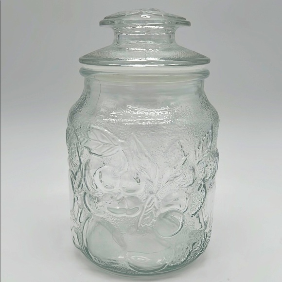 Libbey Orchard Clear Glass Embossed Country Fruit Vintage Canister Cookie Jar - Picture 2 of 11